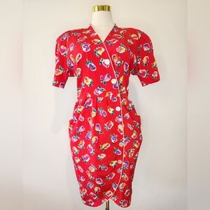 Vintage Leslie Fay Red Floral Button-Up Dress